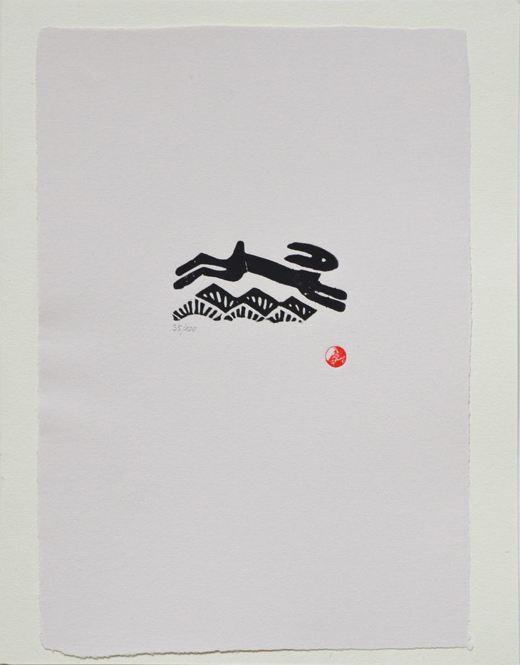 Soubor osmi linorytů - Běžící zajíc II (cena za soubor 8 linorytů s přebalem - samostatně neprodejné) - 1